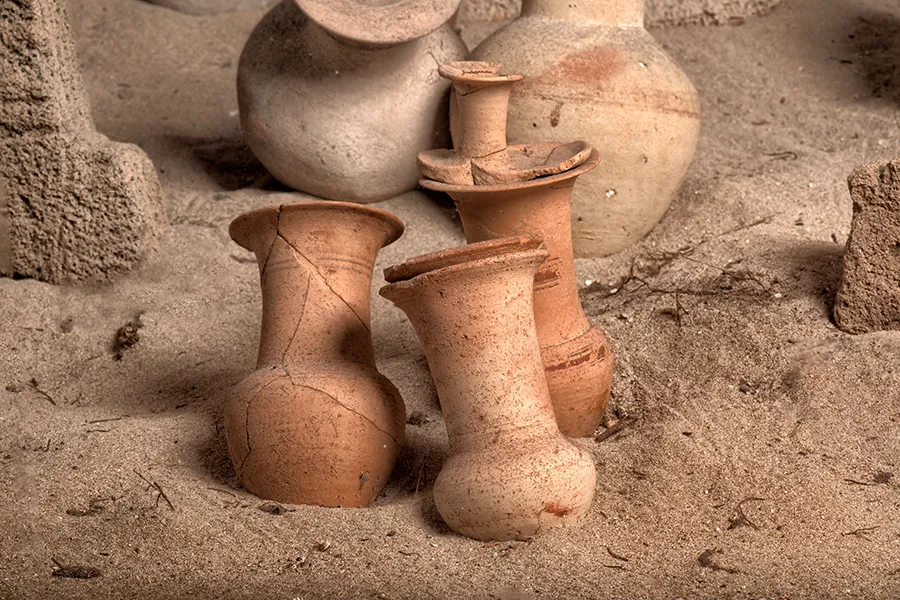 Five clay urns used for cremation in the tophet. 
