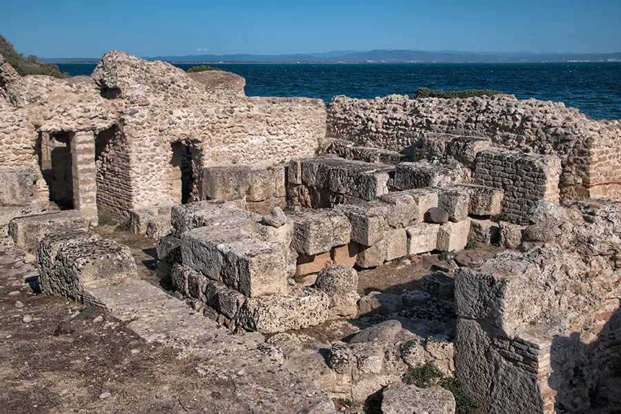 The Stone walls of a bath complex in Tharros.