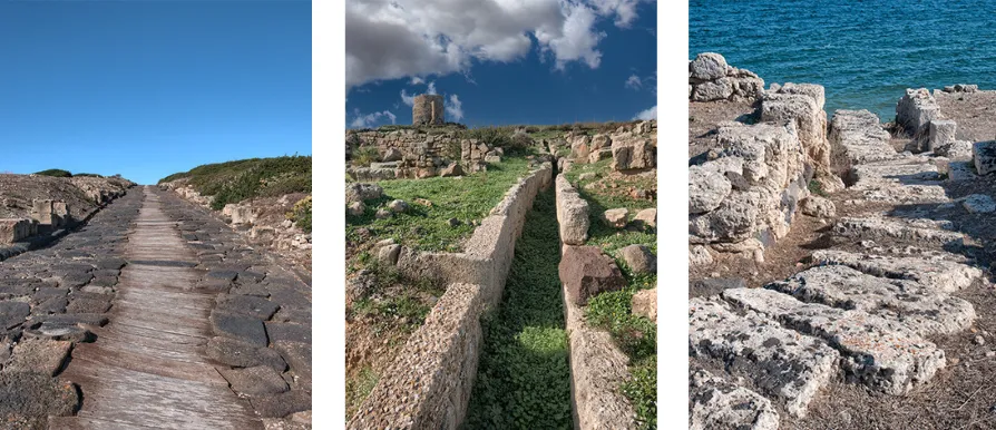 Road, aqueduct, and sewer at Tharros.
